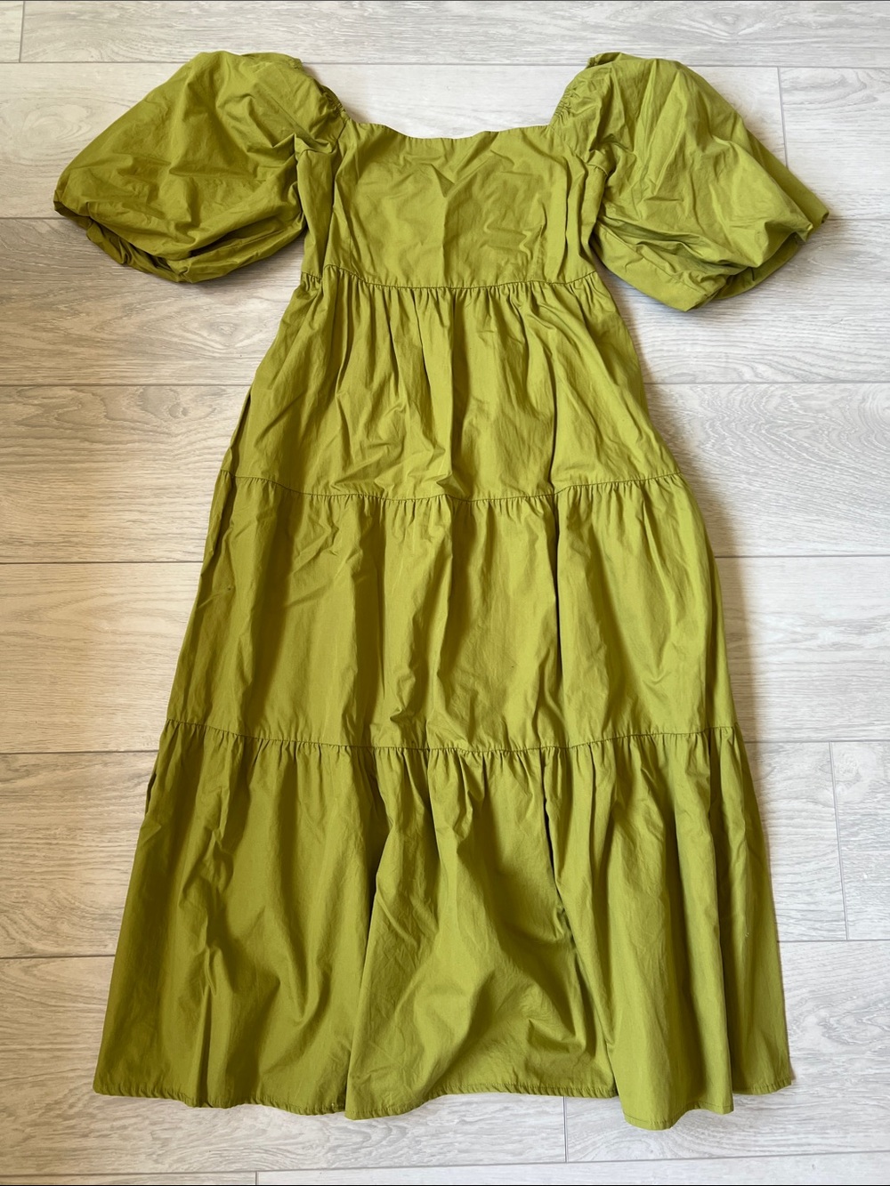 Faithful The Brand Olive Tiered Midi Dress